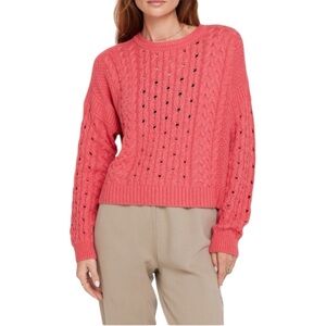 NEW Spiritual Gangster Gemma Cable Knit Sweater Coral Sz. Medium NWT Wool Alpaca